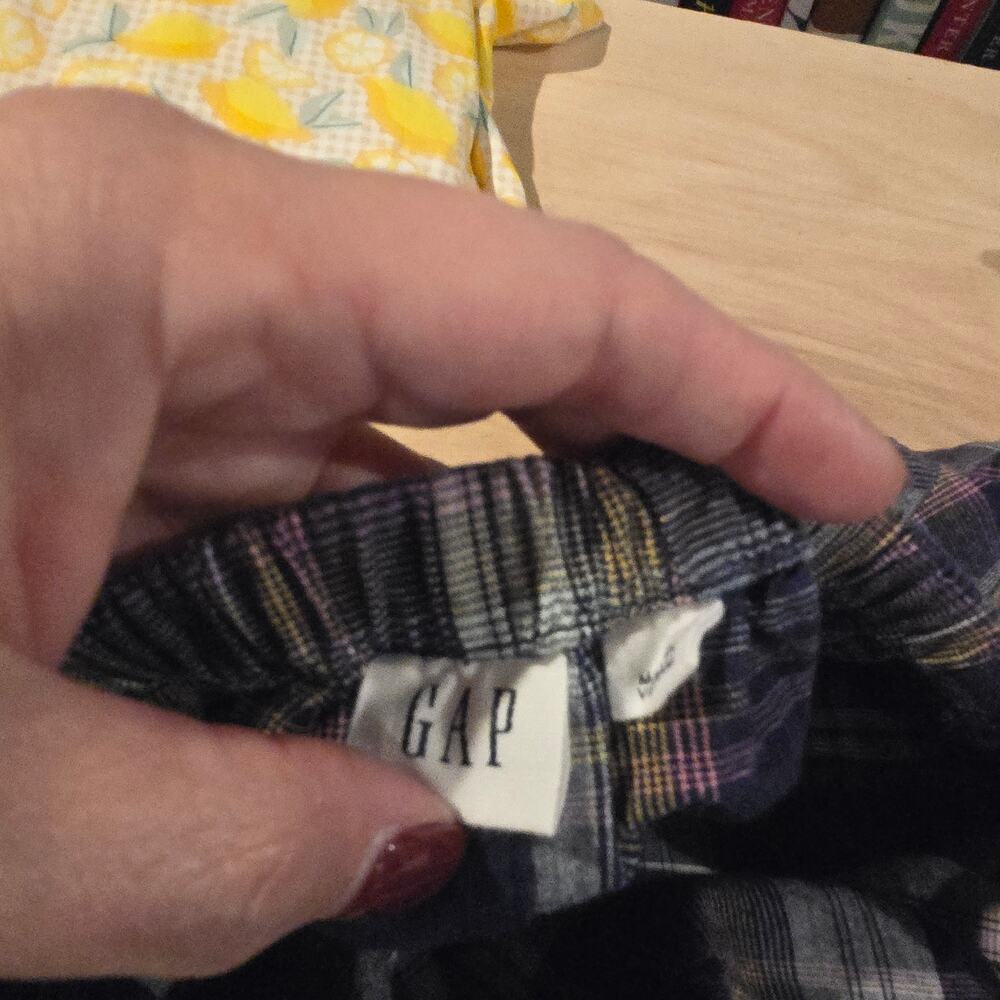 GAP Madras Blue Plaid sz S Dress pockets on off shoulder - Picture 6 of 8